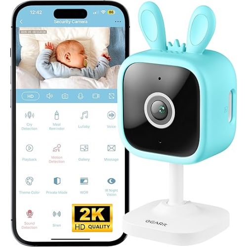 GEARit Baby Monitor with Camera & Audio 2K Video with Motion & Crying Detection, 2 Way Audio Easy WiFi Setup, Remote Monitoring - Easy to Set Crib Monitor with Adjustable Stand