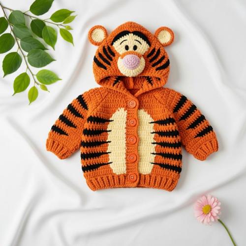 Baby Crochet Outfit Set Tigger, Handmade Baby Cardigan, Newborn Costume Gift, baby clothing, crochet sweater, babywear outfit, baby outfit