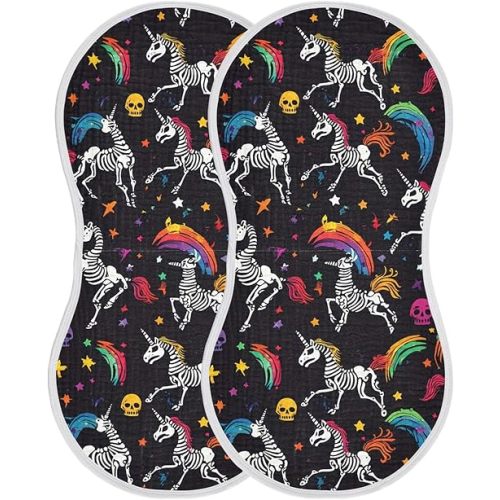 Halloween Skull Gothic Muslin Burp Cloths for Baby, Ultra-Absorbent and Soft Cotton, 4-Layer Baby Burping Cloths, Perfect for Newborns, Boys, and Girls, 2 Pack 233