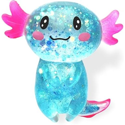 Axolotl Squishy Stress Relief Toy Glitter Fidget Toys Cute Malt Sugar Axolotl Toy Fidget Toys for Kids Youth Adult, Party Favors Anxiety Relief Squishy Toys(Blue)