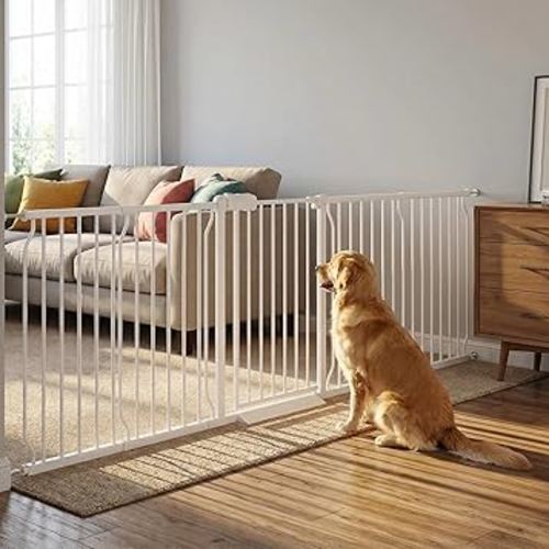 Extra Wide Baby Gate 85.8-104.5 Inch, Pressure Mounted No Drilling, for Stairs & Doorways, Metal White Indoor Safety Gate for Kids and Dogs