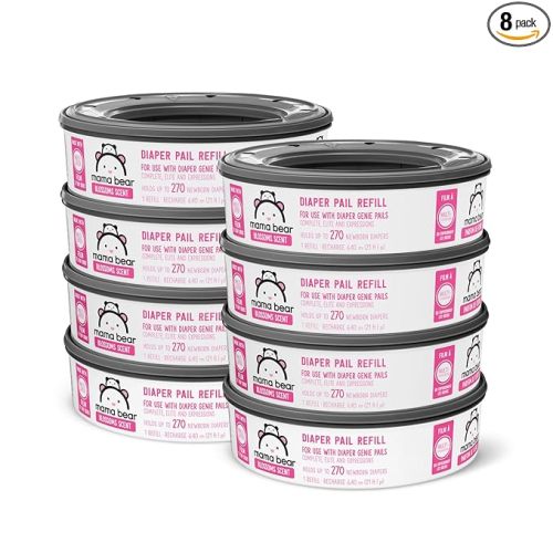 Amazon Brand - Mama Bear Blossoms Scented Diaper Pail Refills for Diaper Genie Pails with Odor Elimination, 2160 Count (8 Packs of 270 Count)