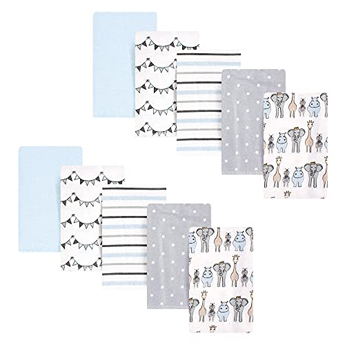 Hudson Baby Unisex Baby Cotton Flannel Burp Cloths, Blue Royal Safari, One Size