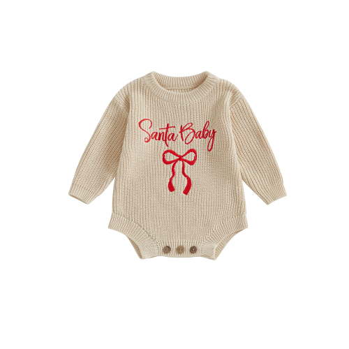 BemeyourBBs Baby Girl Christmas Romper Embroidery Ribbed Infant Winter Sweater