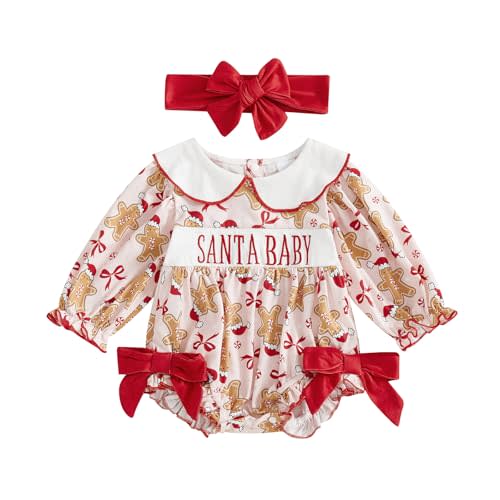 Socutebabe Baby Girl Christmas Outfit Infant Gingerbread Man Bubble Romper Onesie Newborn Xmas Bodysuit Fall Winter Clothes