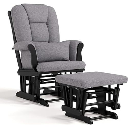 Storkcraft Tuscany Glider and Ottoman with Lumbar Pillow, Black/Gray Swirl
