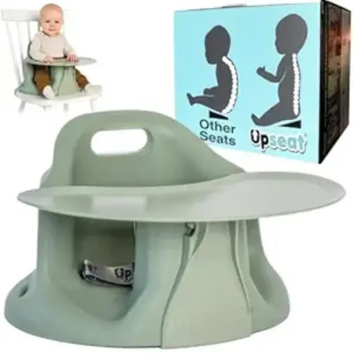 – The Original Ergonomic Baby Floor & Booster Seat with Tray, Developed with Physical Therapists for Upright Posture & Healthy Hip Development, 4–24 Months, Extra-Large Tray (Sage)