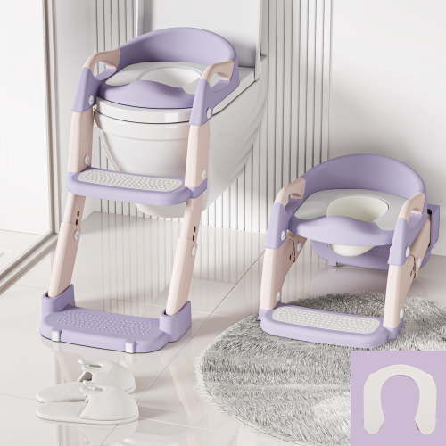 3-in-1 Potty Training Seat & Training Toilet & Potty Chair, Height Adjustable Toddler Toilet Seat for Kids Boys Girls, Foldable Potty Training Toilet with Splash Guard and Anti-Slip Steps, Purple