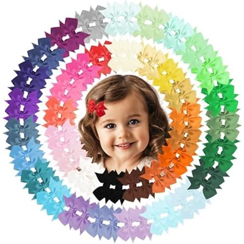 Baby Hair Clips, 80PCS 2" Fully Lined Hair Bows for Girls, Toddler Hair Accessories, Alligator Hair Clips for Girls Toddlers Baby Kids Teens (40 Colors in Pairs）