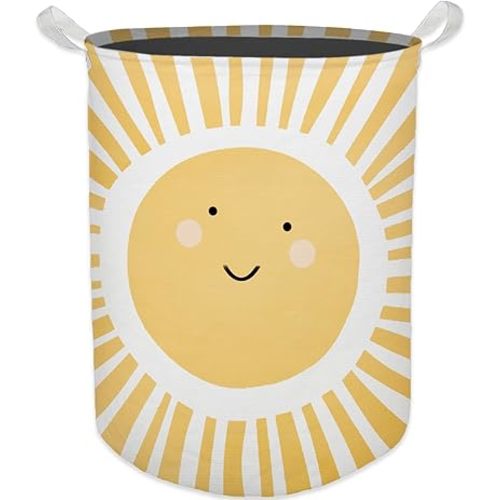 Cute Sunshine Laundry Basket, Boho Sunshine Nursery Waterproof Collapsible Laundry Hamper Dirty Clothes Storage Toy Bin Organizer for Toddler Baby Kids Room Bedroom Bathroom College Dorm