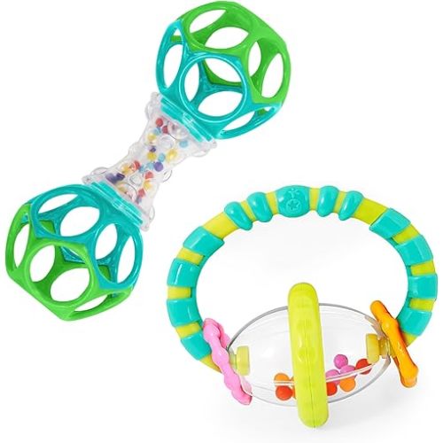 Bright Starts Baby Toy, Grab & Spin Rattle & BPA-Free Teether (3 Months+) + Oball Shaker Rattle (Newborn+)