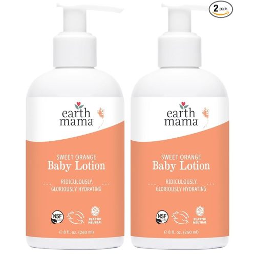 Earth Mama Sweet Orange Baby Lotion | Moisturizing Body Lotion for Dry Skin, Newborn Sensitive Skin Care, Face Moisturizer for Babies & Kids with Shea Butter, Calendula & Aloe, 8 Fl Oz (2-Pack)
