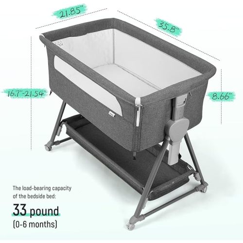 Amazon.com: Cowiewie Bassinet Bedside Sleeper, Baby Bassinet with 7 Adjustable Height, Bedside Bassinet for Baby with Storage, Breathable Mesh & Mattress, Portable Bassinet Easy Folding (Pyramid Dark Gray) : Baby
