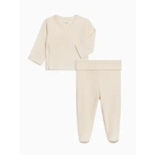 2-Piece Lacey Brushed Back Pointelle Kimono Top and Pant Set