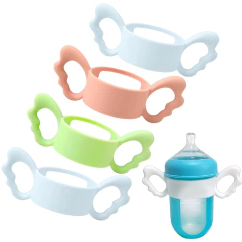 4Pack Bottle Handles Compatible with Boon Nursh Reusable Silicone Pouch Bottles, Cute Wing Design, Silicone Bottle Holder for Easy Grip, Quick Install, Easy to Clean