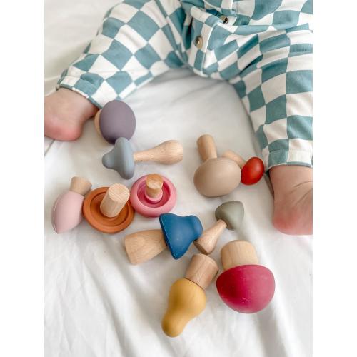Wooden + Silicone Mushroom Toy | Montessori + Sensory Play | Fine Motor, Pretend + Educational Toddler Gift