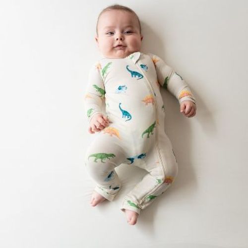 Kyte Baby Zippered Romper in Ecru Roar Dinosaur Roar 0-3 Month