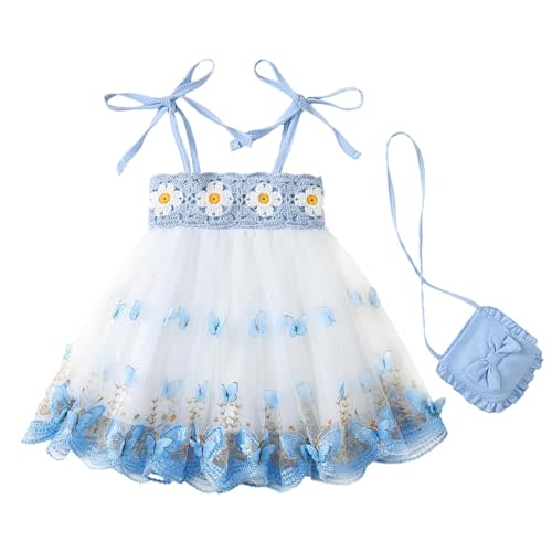 Baby Girl Summer Floral Smocked Tulle Fairy Dress with Purse Set | Smocked Floral Dress for Toddler Girls, Tulle Skirt Outfit for Birthday Party, Princess Dress, Party Dress and Photoshoot