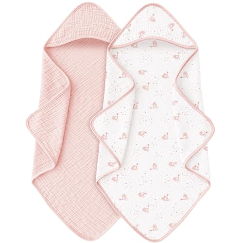 MairMore Muslin Baby Towels with Hood for Newborn 100% Cotton Baby Bath Towels Soft & Absorbent Hooded Baby Towel for Boys and Girls, Large Size - 32 * 32 Inches