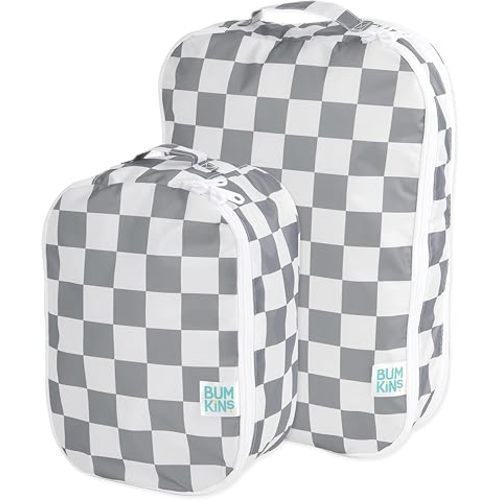 Bumkins Packing Cubes for Travel Bag, Organize Luggage with Compression Bags, Essential Traveling Accessories to Pack Carry On Suitcase, Must for Clothes or Toiletries, Set of 2 Sizes, Charcoal Check