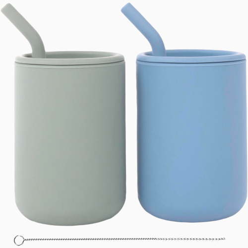 WeeSprout, Silicone Baby Cups With Straws and Lids, 8 oz set of 2