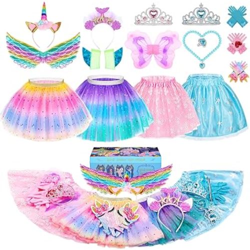Little Girls Dress Up Costume Set, Fairy and Mermaid Princess Dress Up Clothes Pretend Play Costume for Toddler Girl 3 4 5 6