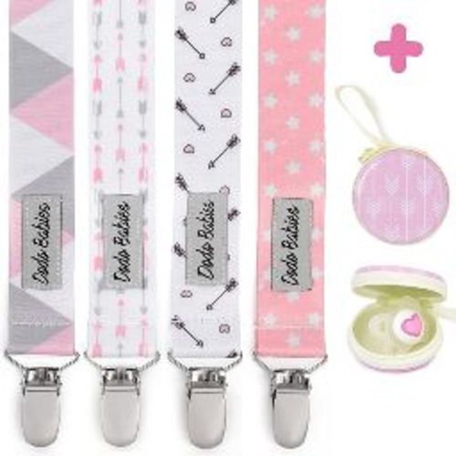 Tadpoles Pacifier Clip Set - Four Clips Plus Binky Case - Universal Holder Fits Most Paci Brands, Teethers and Car Seats