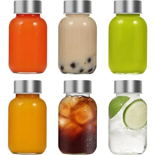 Danmu Glass Juice Bottles with Lids 5oz,Juicing Bottles Reusable Glass 100% Leakproof for Juicing,Ginger Shot,Wellness Shot,Water,Kombucha,Milk,Milkshake,Coffee 6 Pack,Dishwasher Safe