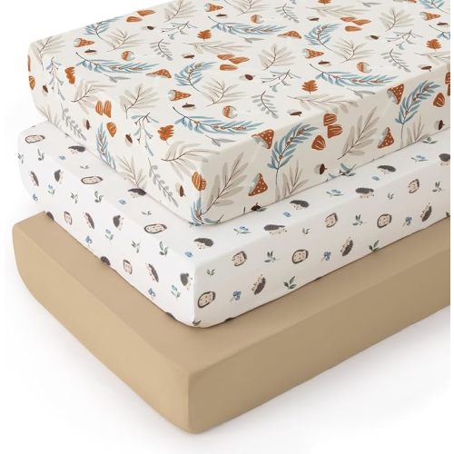 PHF 3 Pack Soft Leaf&Mushroom Crib Sheets Fitted, Comfy Breathable Baby Sheets for Boys Girls, 28x52 Inches Fits Standard Crib and Toddler Mattresses, Leaf&Mushroom