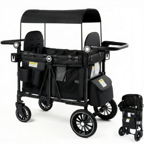 TODECARE Wagon Stroller for 2 Kids, All-Terrain Foldable Outdoor Stroller Wagon, Adjustable Handle, Shock-Absorbing Wheel, Detachable Tray