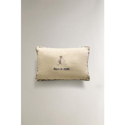 BORN IN 2026 LINEN RABBIT CUSHION