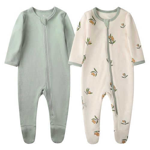 O2 BABY Baby Boys Girls Organic Cotton Zip-Front Sleeper Pajamas, Footed Sleep 'n Play