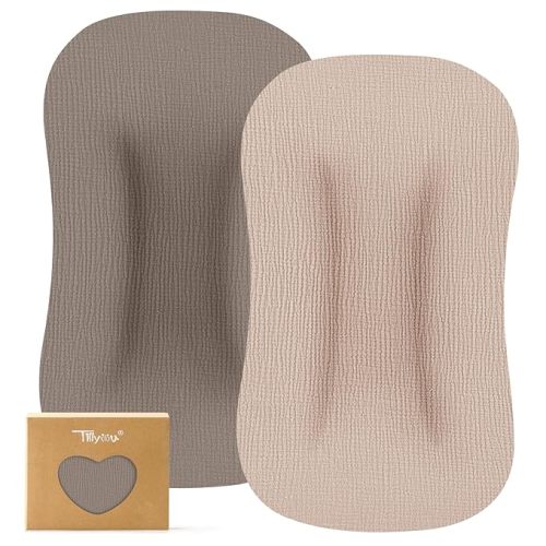 TILLYOU Muslin Baby Lounger Cover, 100% Cotton Newborn Lounger Cover, 2 Pack Baby Nest Slipcover for Boys Girls, Cover Only, Pink and Apricot