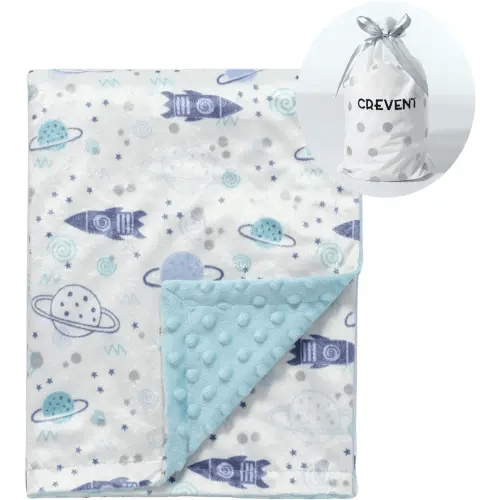 CREVENT Minky Baby Blanket for Girls Boys, Soft Plush Receiving Blanket for Newborns - 30x40 Inches (Space)