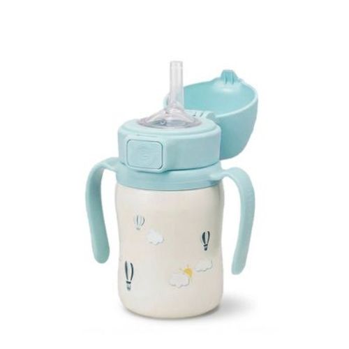 Grosmimi Stainless Steel Straw Cup with Flip Top - 6oz (12 Months+) Air Balloon Blue 6oz