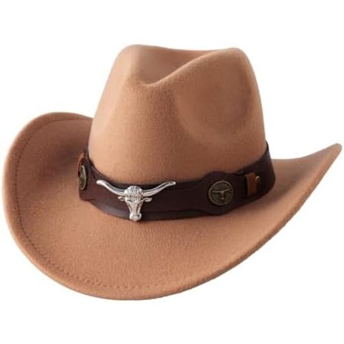 Kids Western Hats Boys Girls Cowboy Felt Hat Jazz Fedora Cowgirl Hats with Belt Buckle