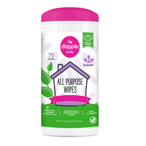 Dapple Baby All-Purpose Cleaning Wipes with Lavender Scent - 75 Plant-Based Wipes