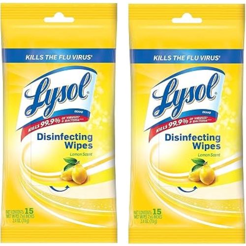 Lysol Disinfecting Wipes To-Go Pack, Lemon Scent, 15 Count (Pack of 2)