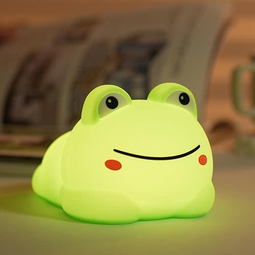 Led Cute Frog Night Light, Dimmable Timer Kawaii Lamps, Super Squishy Silicone USB Rechargeable Touch Control Night Lamp, Used for Camping Party Room Decor (Frog A)