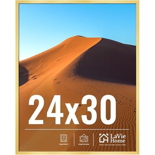 24x30 Picture Frame for Wall Display, 24x30 Gold Picture Frame with HD Plexiglas, 24 x 30 Poster Frame 1 Pack, Display Frame for Vertical or Horizontal, Classic Collection