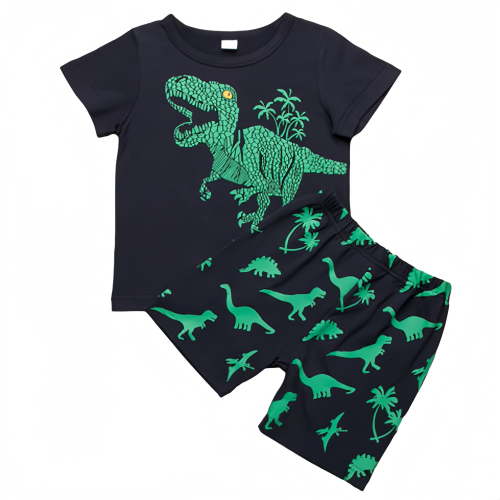 Odeerbi Baby Boys Infant Shirts Set Dinosaur Print Casual T-Shirt Shorts Set, Green, Cotton, 18-24 Months