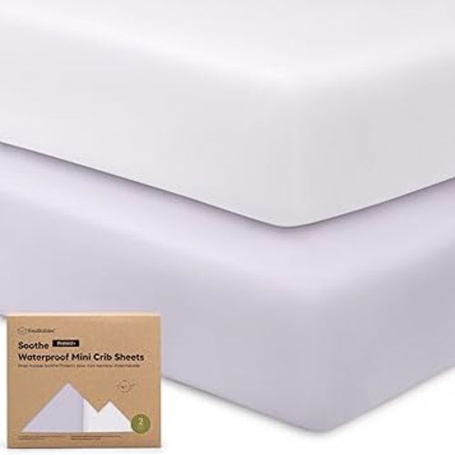 2-Pack Pack and Play Sheets, Waterproof Mini Crib Sheets Fitted - Organic Cotton Pack N Play Sheets for Graco Pack and Play Mattress, Playard Baby Crib Sheets, Neutral for Boy,Girl, Toddler (Lilac)