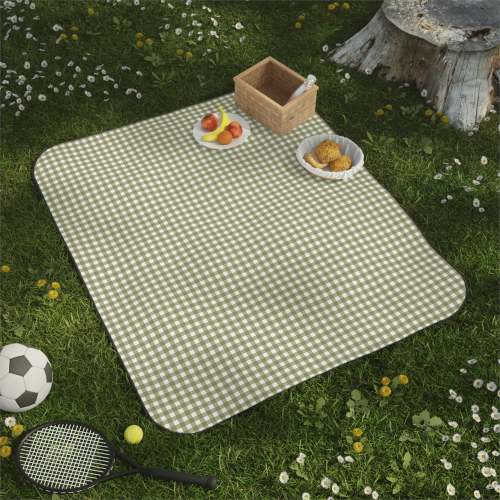 Sage Green Gingham Picnic Blanket l Vintage Themed Picnic Blanket l Rainbow Waterproof Picnic Blanket