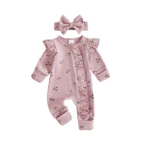Loicainy Newborn Infant Girls Floral Romper 3 6 Months Long Sleeve Ruffle Jumpsuit with Headband
