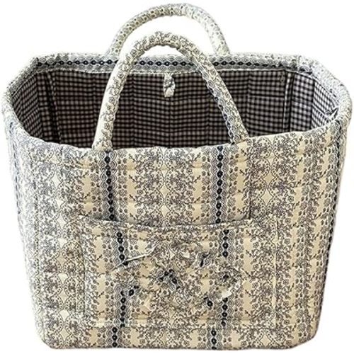 Quilted Laundry Basket Floral Storage Basket Cute Fabric Laundry Baskets Large Boho Foldable Nursery Hamper (Floral07)