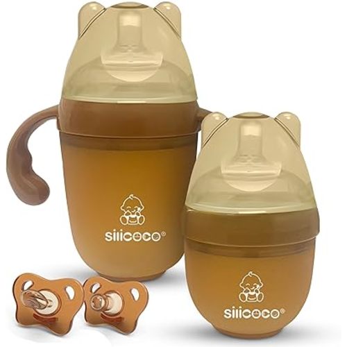 Generic Silicone Baby Bottles 2 Pack with Pacifiers - Eco-Friendly Infant Feeding Set for Newborns to Toddlers - 5oz and 8oz Bottles - Ultra-Soft Silicone Nipples - Leak-Proof Design