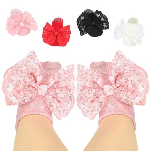 4pack Baby Socks for Baby Girl Gifts, Low Cut Newborn Socks 0-6 months for Baby Stuff Item, Non-Slip Grips Socks for Infant Girl Outfits, Christmas Gifts for Newborn Accessories