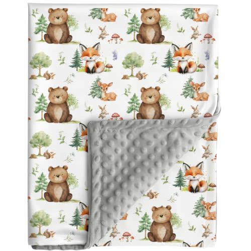 Jola's House Woodland Baby Blanket Gender Neutral Minky Blankets for Newborn Baby Girls or Boys Nursery Toddler Double Layer Blanket with Dotted Backing