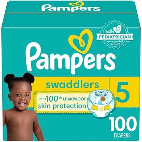 Pampers, Swaddlers Diapers, Ultra Absorbent Disposable Infant Diaper, Size 5 (12.25+ kg), 100 Count
