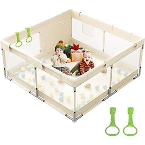 Mloong Baby Playpen for Toddler Beige - 47x47 Play pen for Babies and Toddlers,Beige Baby Play Yard,Fence Play Area Activity Center,Corral Para Bebé